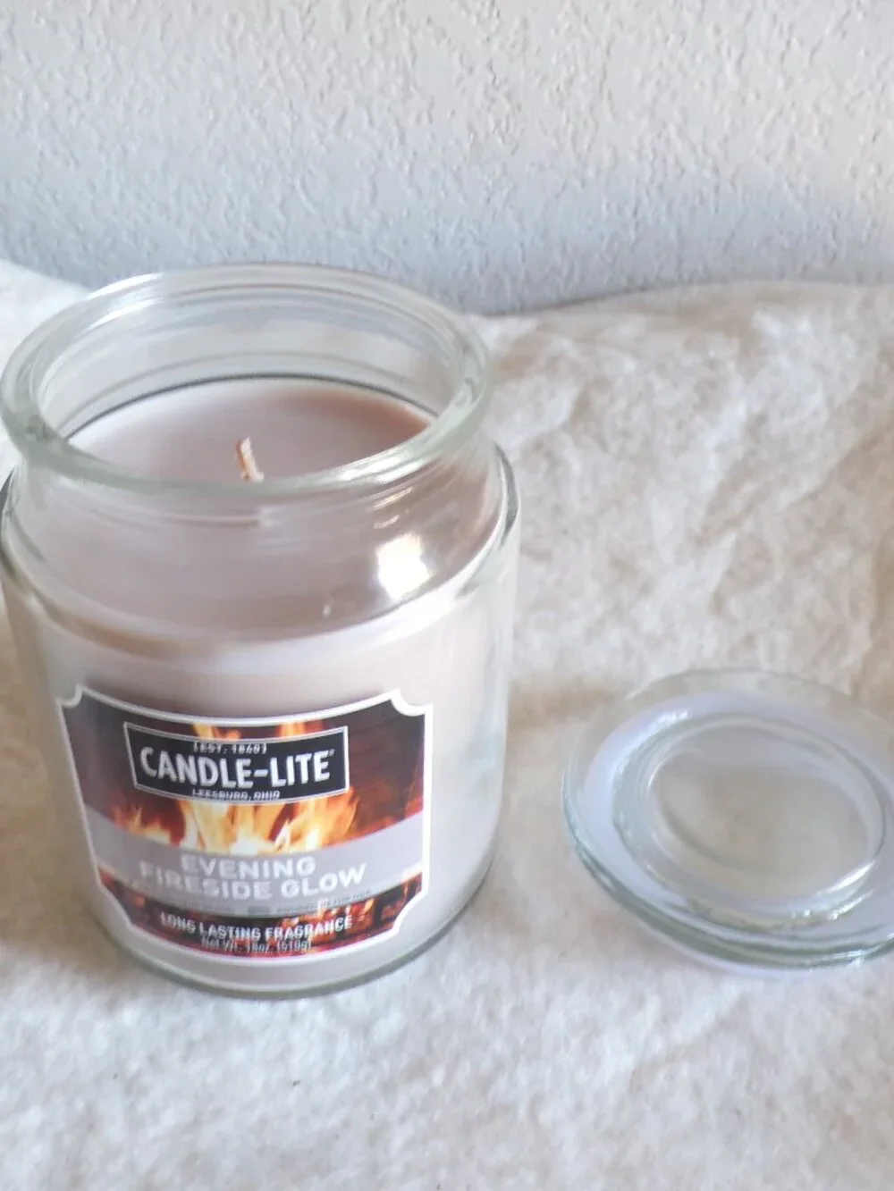 Candle-lite Candle Evening Fireside Glow 18 oz New Glass Jar with Glass Lid